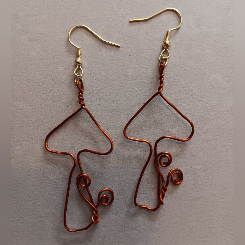 3" copper Wire Mushroom dangle earrings